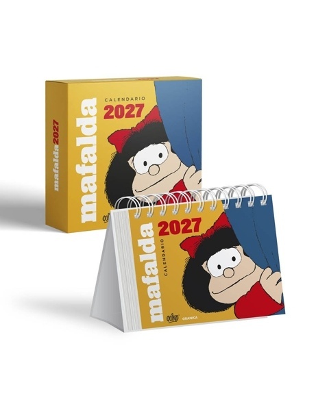 Calendario 2027 Mafalda mesa pequeño amarillo (con caja)